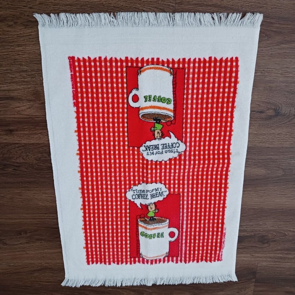 Vtg Time For My Coffee Break Dishtowel‎ Cartoon Red Leshner American Greetings